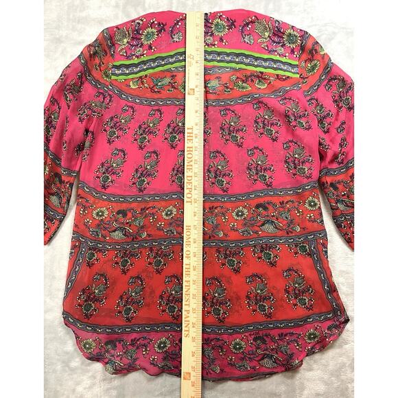 Hale Bob Silk Print Beaded Size Small Cabana Peasant Top Boho Chic Resort Blouse - Picture 9 of 12